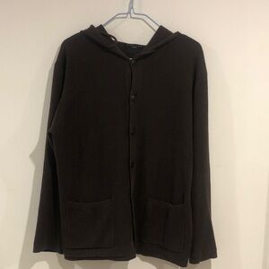 Button-Front Hooded Cardigan in Dark Brown